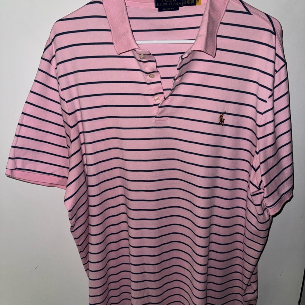 Ralph Lauren Men's Polo in Pink and Navy Stripes
